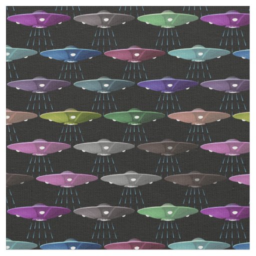 Multicolor Flying Saucers UFOs Fabric