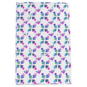 Multicolor Folk Art Sacred Hearts White Medium Gift Bag