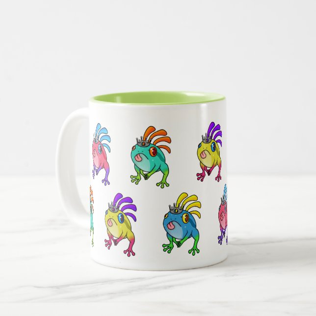 Multicolor Frog Two-Tone Coffee Mug (Front Left)