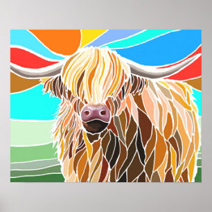 Multicolor funny highland cow poster
