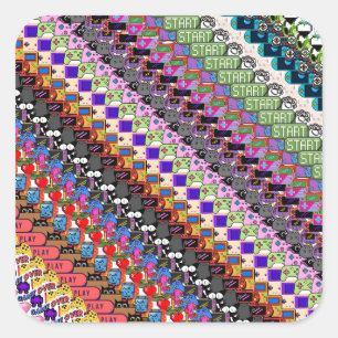 Multicolor Gamer Video Game Cat Pattern Sticker