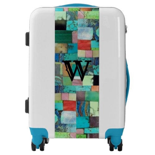 Multicolor Gemstone Mosaic Look Luggage Turquoise