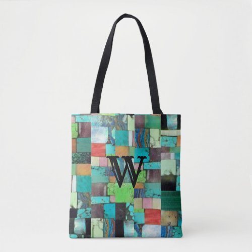 Multicolor Gemstone Mosaic Look Tote Turquoise