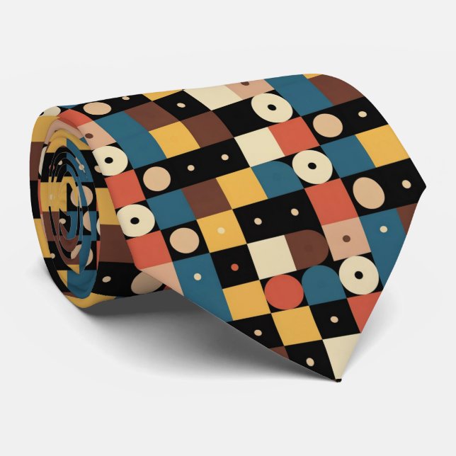 Multicolor Geometric Circles & Squares Bauhaus Neck Tie (Rolled)