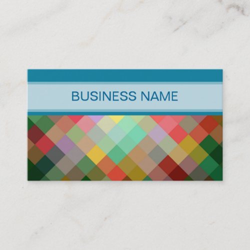 Multicolor Geometric Diamond Pattern  Plain Blue Business Card