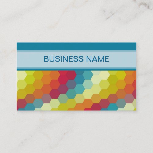 Multicolor Geometric Hexagon Pattern  Plain Blue Business Card