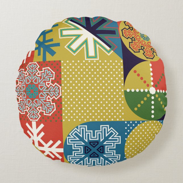 Multicolor Geometric: Local Snowflake Background Round Pillow (Front)