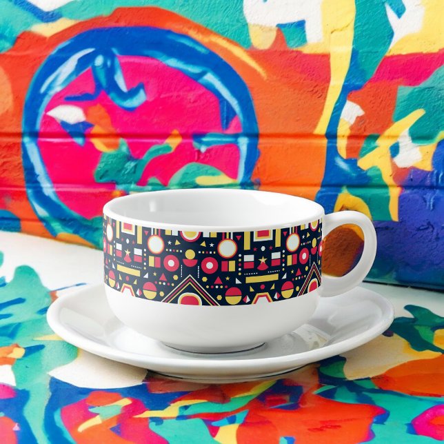 Multicolor Geometric Shapes Pattern Soup Mug (Soup Mug)