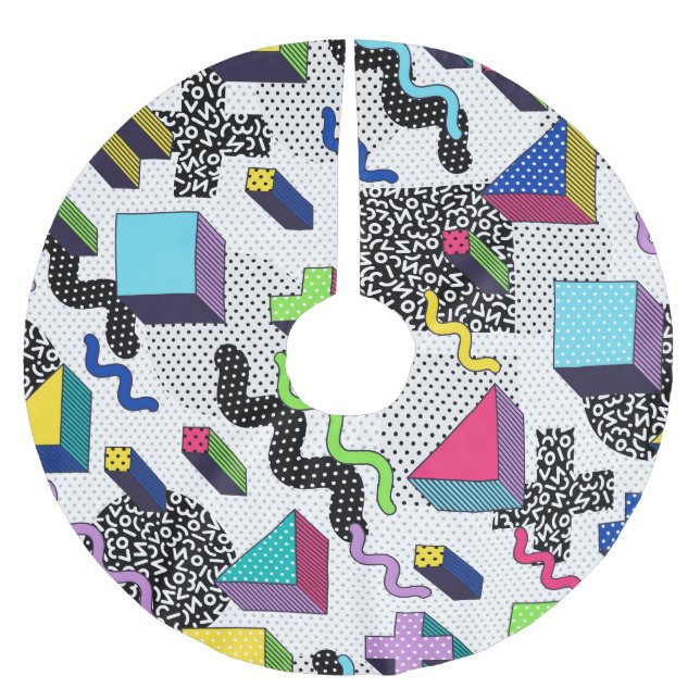 Multicolor geometric shapes, retro pattern. brushed polyester tree skirt (Front)