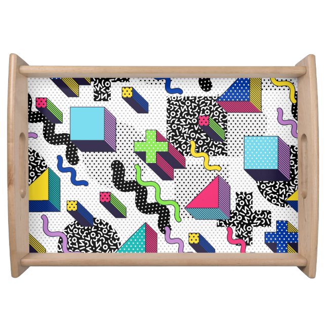 Multicolor geometric shapes, retro pattern. serving tray (Front)