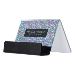 Multicolor Glitter And Sparkles Texture Desk Business Card Holder