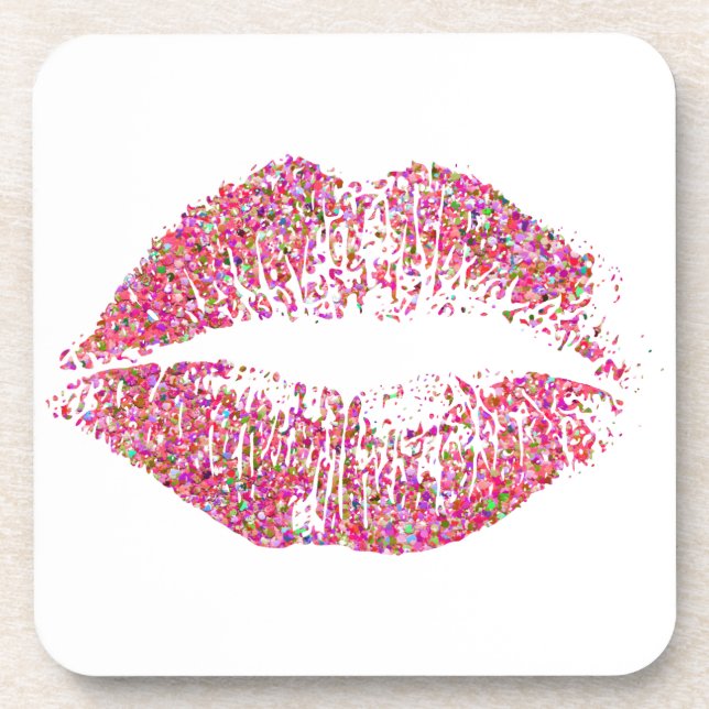 Multicolor Glitter Lips #11 Beverage Coaster (Front)