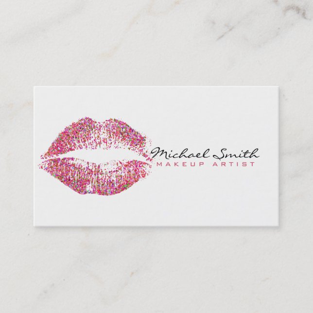 Multicolor Glitter Lips Stylish Makeup Artist #8 Business Card (Front)