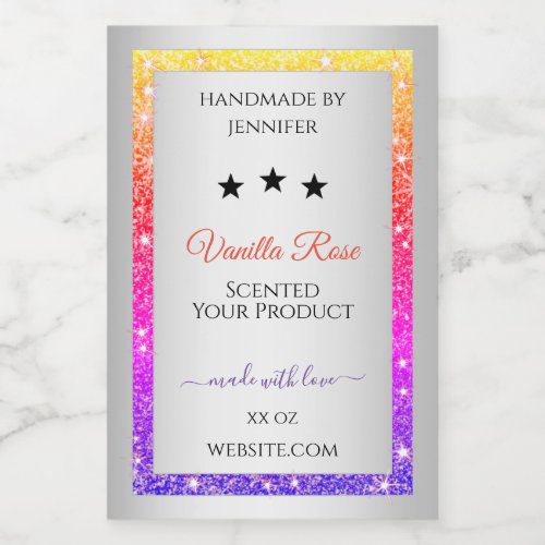 Multicolor Glitter Product Packaging Label Silver