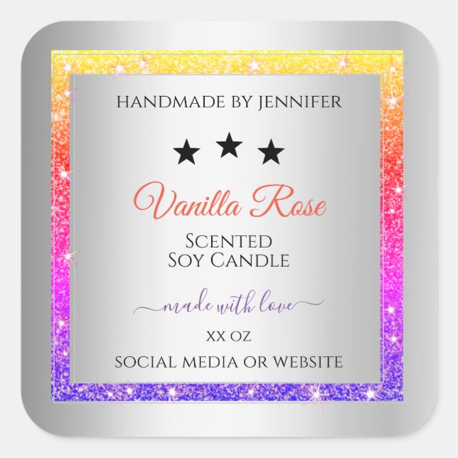 Multicolor Glitter Product Packaging Label Silver (Front)