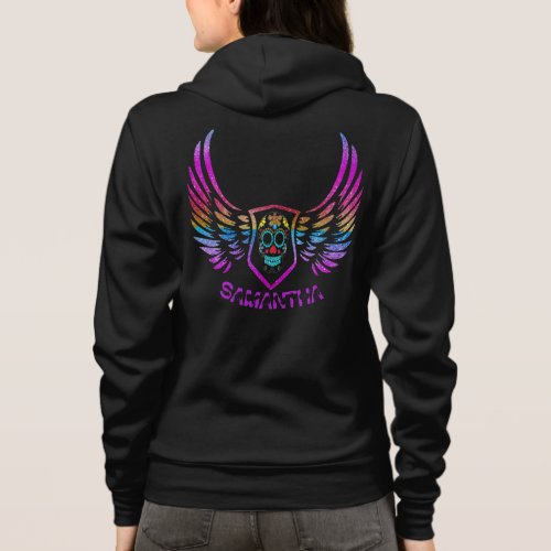 Multicolor Glitter Skull Angel Wings Monogrammed Hoodie