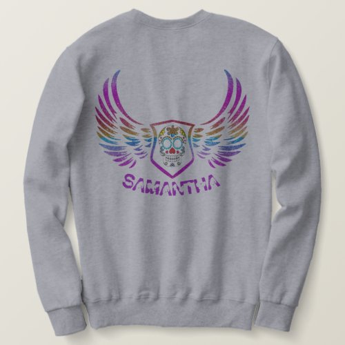 Multicolor Glitter Skull Wings Monogrammed Sweatshirt