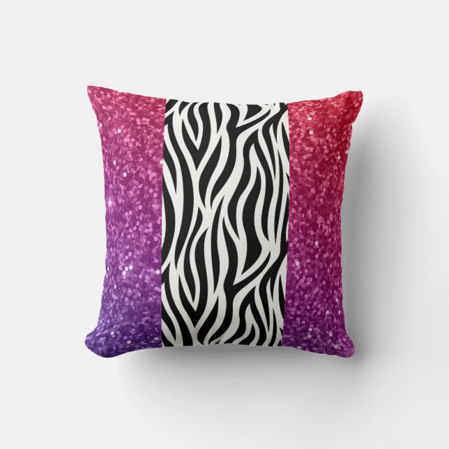 Multicolor Glitter Zebra Print Throw Pillow (Front)