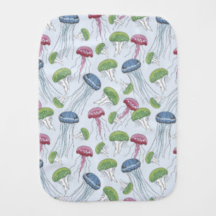Multicolor glowing jelly fish pattern baby burp cloth