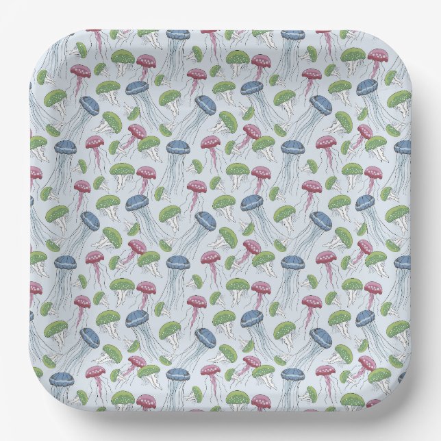 Multicolor glowing jelly fish pattern paper plates (Front)