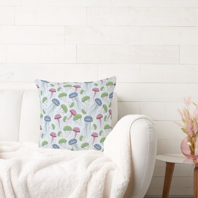 Multicolor glowing jelly fish pattern throw pillow (Couch)