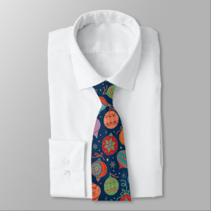 Multicolor Gold Christmas Tree Decoration Pattern Neck Tie