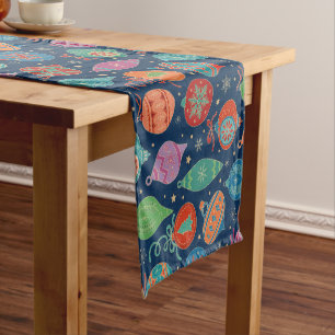 Multicolor Gold Christmas Tree Decoration Pattern Short Table Runner