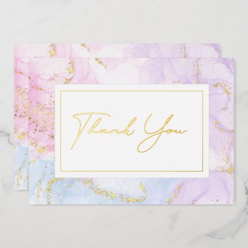 Multicolor Gold Foil Marbleized Thank You Card