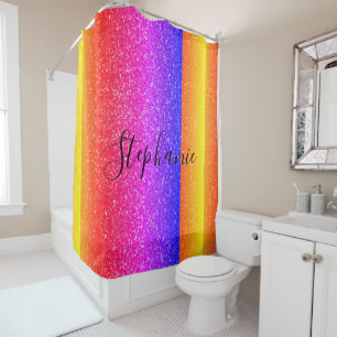 Multicolor Golden Yellow Pink Glitter Monograms Shower Curtain