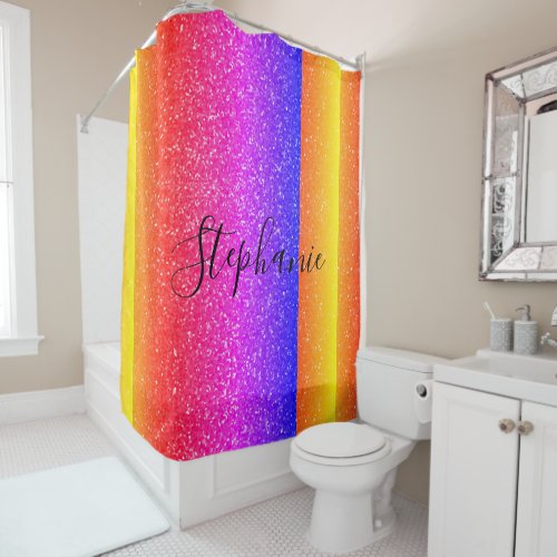 Multicolor Golden Yellow Pink Glitter Monograms Shower Curtain