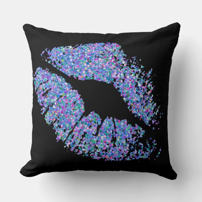 Multicolor Grit Glitter Lips #32 Throw Pillow (Front)
