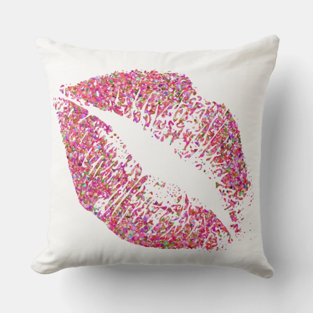 Multicolor Grit Glitter Lips #7 Throw Pillow (Front)