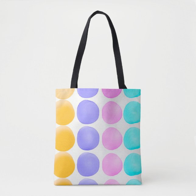 Multicolor hand painted watercolor dots tote bag (Front)