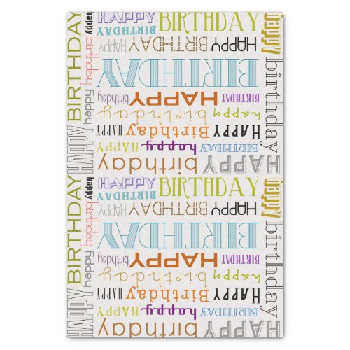 Multicolor Happy Birthday Typography Tissue Paper