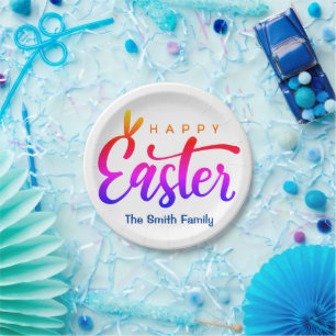 Multicolor Happy Easter   Paper Plates