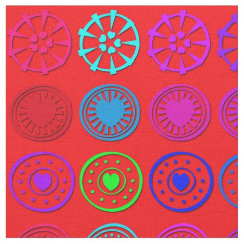 Multicolor Heart Circles on Red Fabric