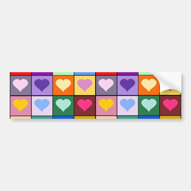 Multicolor Heart Squares Bumper Sticker (Front)