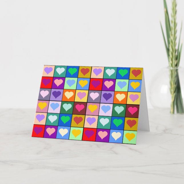 Multicolor Heart Squares Card (Front)