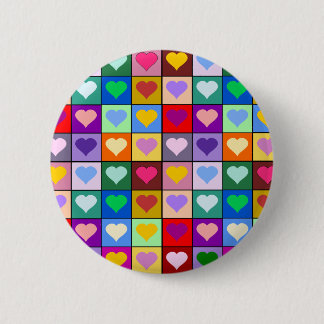 Multicolor Heart Squares Pinback Button