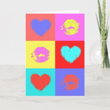 Multicolor Hearts And Kisses Holiday Card by peaklander at Zazzle