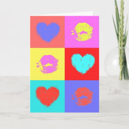 Multicolor Hearts And Kisses Holiday Card