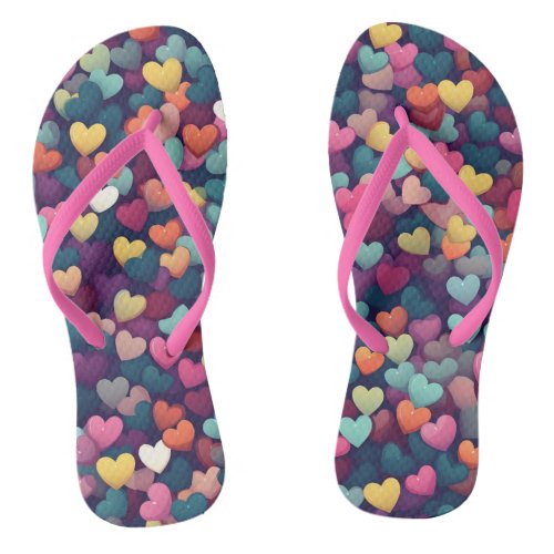 Multicolor Hearts Jumble Womens  Flip Flops