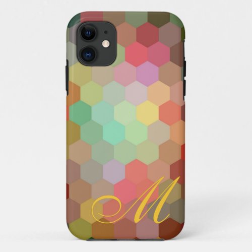 Multicolor Hexagon Pattern and Monogram iPhone 11 Case