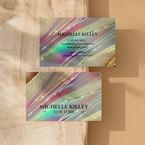 Multicolor Holographic Opal Stone And Shining Gold Business Card