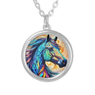 Multicolor Horse 22 colorful Silver Plated Necklace