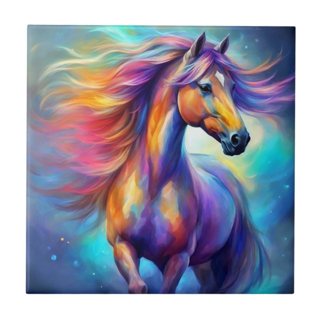 Multicolor Horse Colorful  Ceramic Tile (Front)