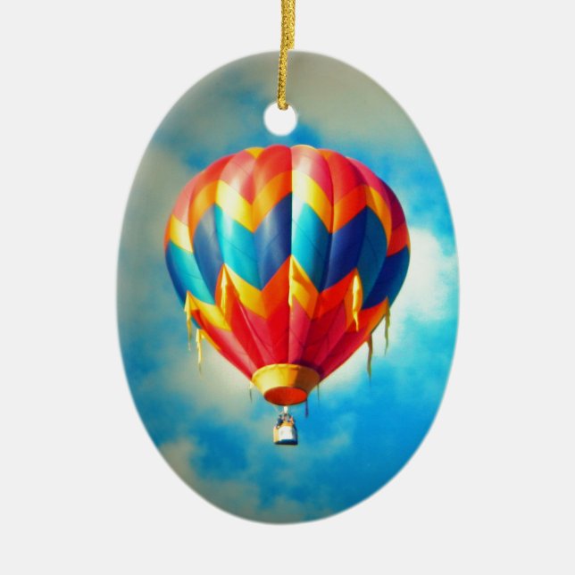 Multicolor Hot Air Balloon Ceramic Ornament (Front)