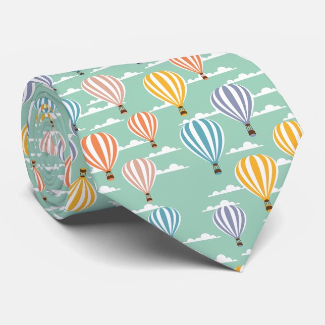 Multicolor hot air balloon Cyan background Neck Tie (Rolled)