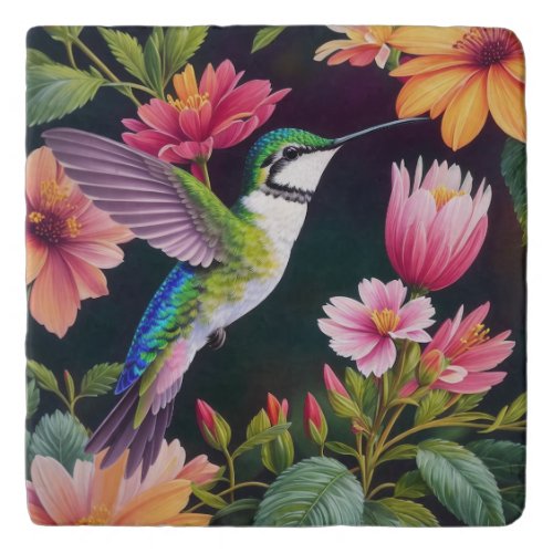 Multicolor Hummingbird Floral Art Trivet