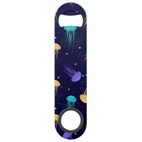 Multicolor jelly fish pattern on blue background bar key